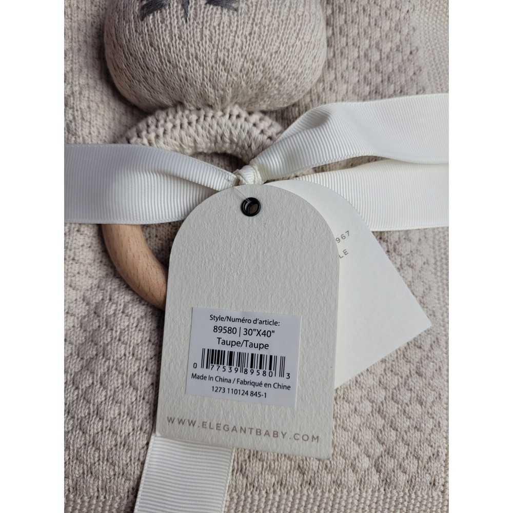 ELEGANT BABY Taupe Textured Knit Blanket & Bunny Rattle Gift Set, New with Tags - Picture 4 of 5